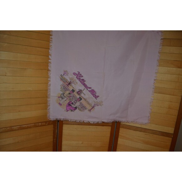 1940s Pink Fringed Scarf Dutchmen with Tulip Fields and Windmill - Picture 5 of 5